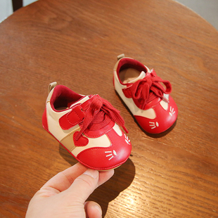 春季一岁女宝宝红色学步鞋软底马年新年婴儿鞋子软底婴幼儿拜年鞋