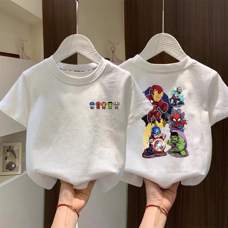 男童白色纯棉短袖t恤夏季2026新款中大童圆领上衣服男孩半袖体恤