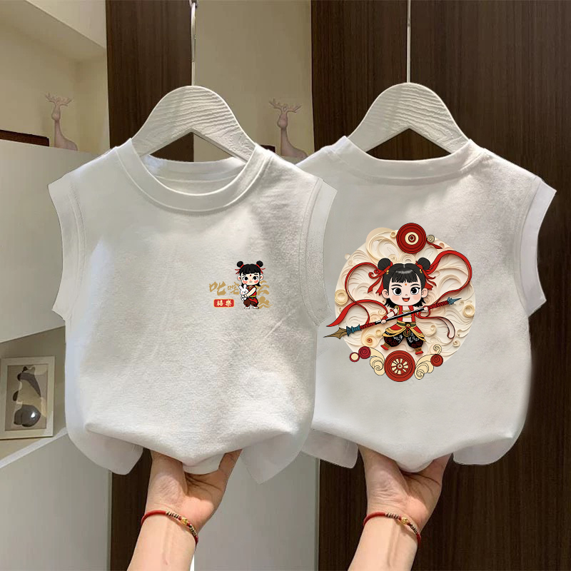2025儿童装夏季无袖T恤男童女童新款纯棉哪吒背心宝宝卡通上衣服