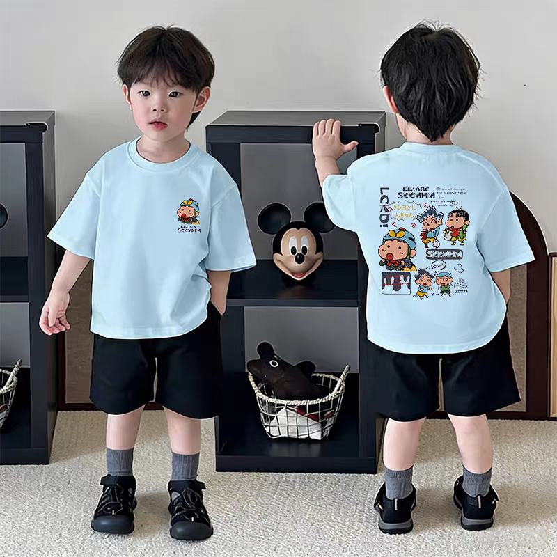 中大童纯棉短袖t恤夏季新款儿童卡通印花上衣男童半袖白色体恤衫