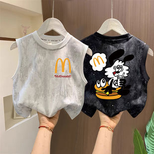 2025新款夏季儿童宝宝扎染无袖背心纯棉T恤男童帅气时髦潮酷上衣