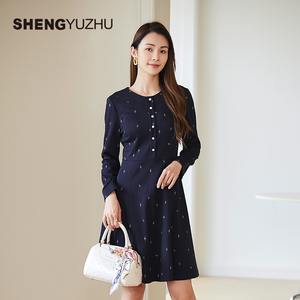 声雨竹官方旗舰店春夏新款连衣裙商场同款加厚中长款A字裙女休闲