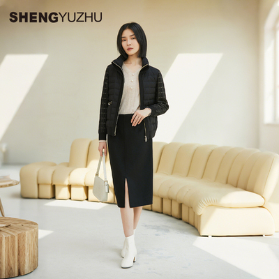 声雨竹2025秋季新百搭A字裙通勤纯色绵羊毛质感面料中长款半身裙