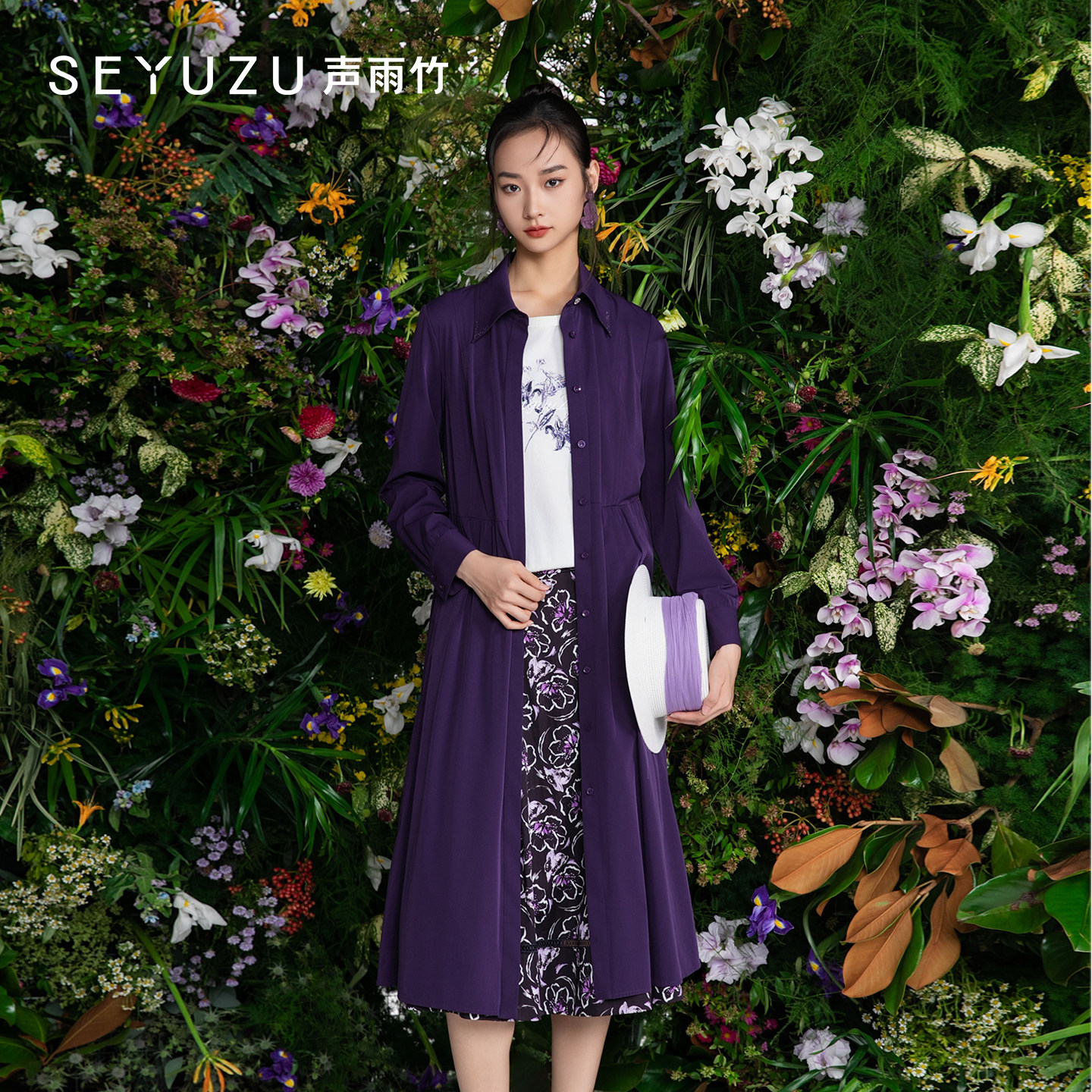 声雨竹官方旗舰店2026秋季翻领长款风衣女薄款立体裁剪通勤外套