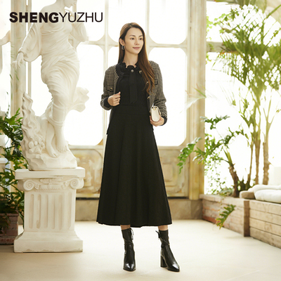 声雨竹2025秋季百搭A字裙宽松遮肉纯色微弹垂感面料中长款半身裙