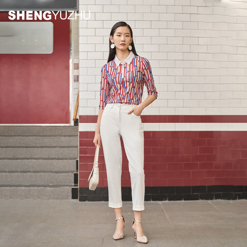 声雨竹官方旗舰店2026夏季自然腰修身铅笔裤女薄款春季九分休闲裤