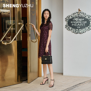 声雨竹官方旗舰店春夏季新款女士连衣裙商场同款短袖收腰裙子高级