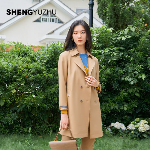 声雨竹西装领中长款休闲白搭