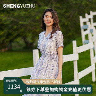 休闲通勤甜美连衣裙 声雨竹官方旗舰店2025年春季 新款 V领短袖 时尚