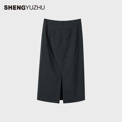 声雨竹官方旗舰店2025秋冬半身裙绵羊毛修身西装裙及膝中裙通勤