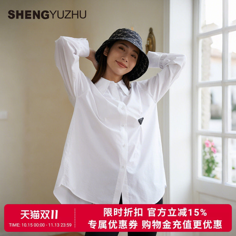 声雨竹官方旗舰店2026春季女免烫衬衫弹力POLO领长袖衬衫长袖上衣