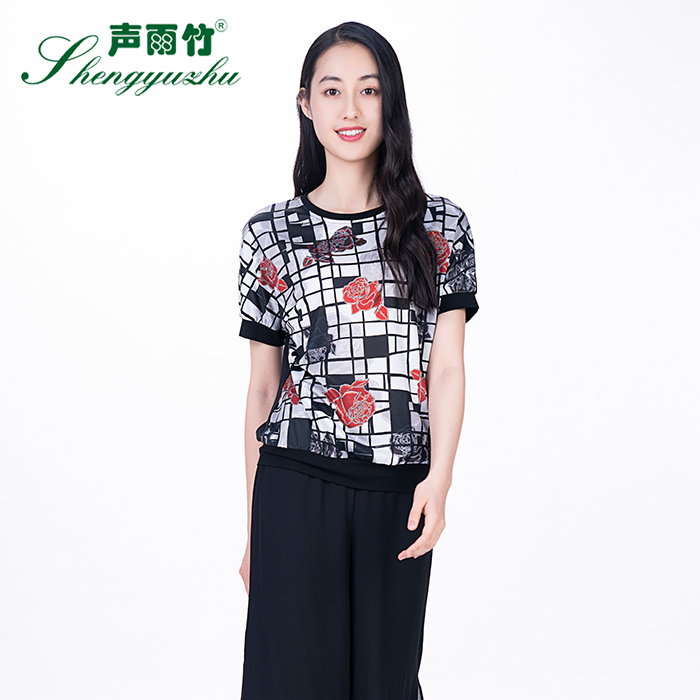声雨竹女装专柜春夏款点缀印花