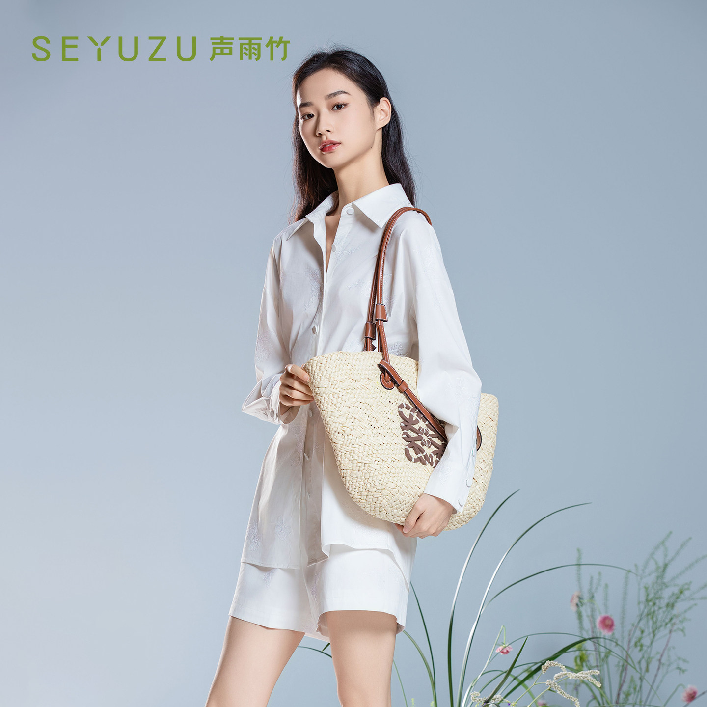 声雨竹官方旗舰店2026夏季直筒短裤中高腰抽绳松紧腰通勤薄款女裤