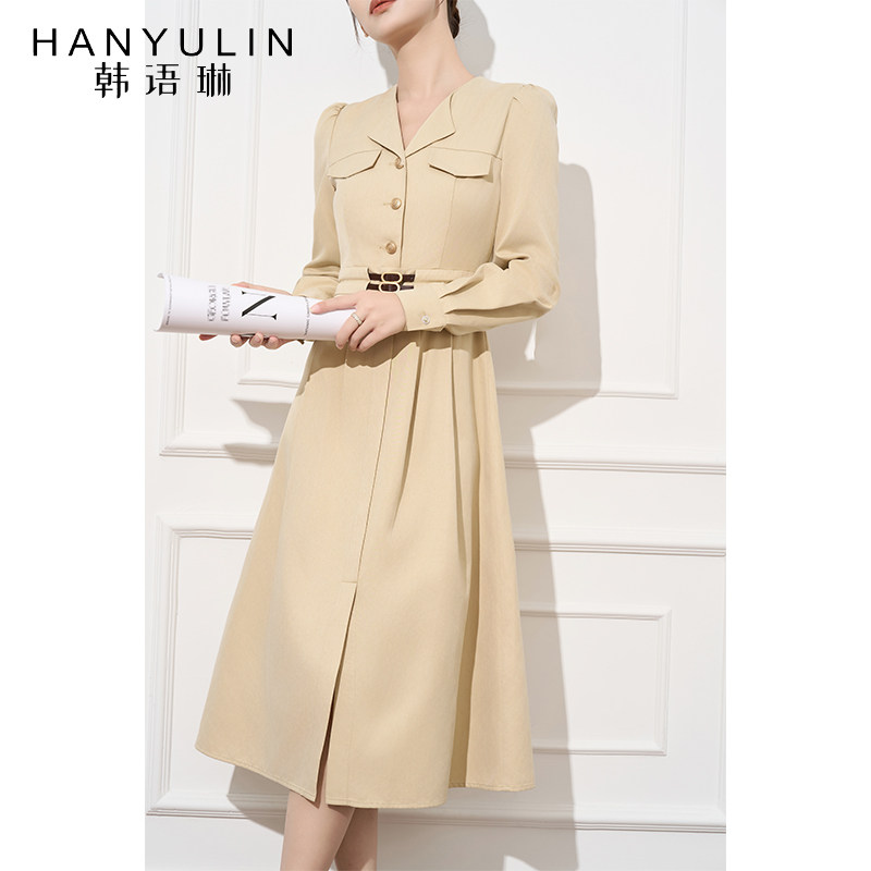 【清仓价】法式气质连衣裙2025女冬冬季设计感收腰显瘦长袖裙子