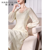 鱼尾连衣裙2025新款 女春春气质长袖 修身 韩语琳 包臀裙长款 v领裙子