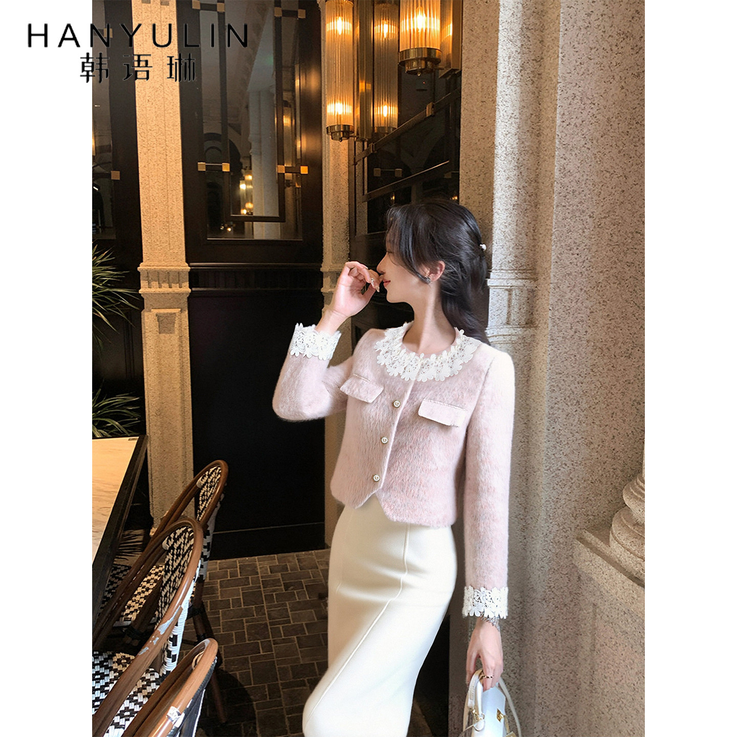 韩语琳/浅粉色小香风短外套女气质显瘦毛呢外套半身裙,女装/女士精品,短外套,淘宝优惠券,粉丝福利购,淘宝优惠卷