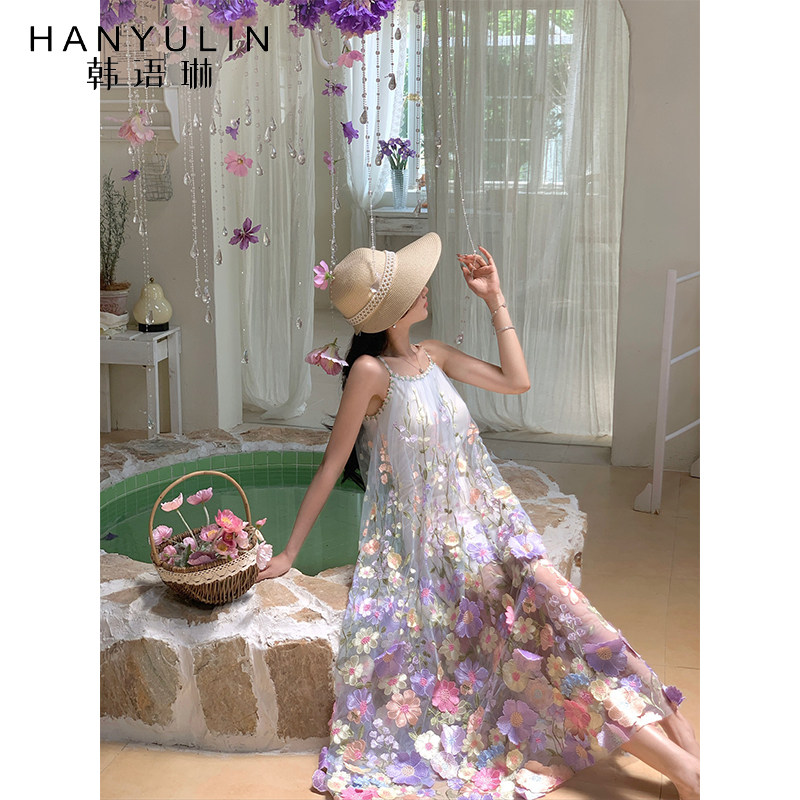 韩语琳森系立体绣花长裙