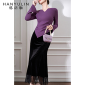 显瘦长款 韩语琳 裙子 长款 高腰修身 黑色丝绒半身裙女春季 2025新款