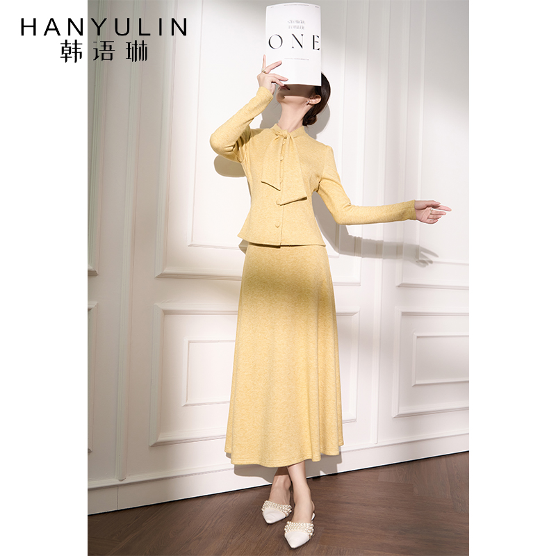 黄色a字半身裙针织长裙裙子