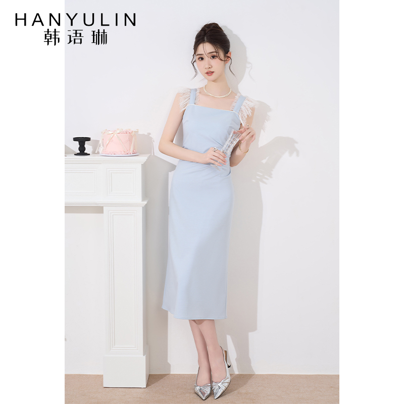 法式气质无袖连衣裙女韩语琳方领