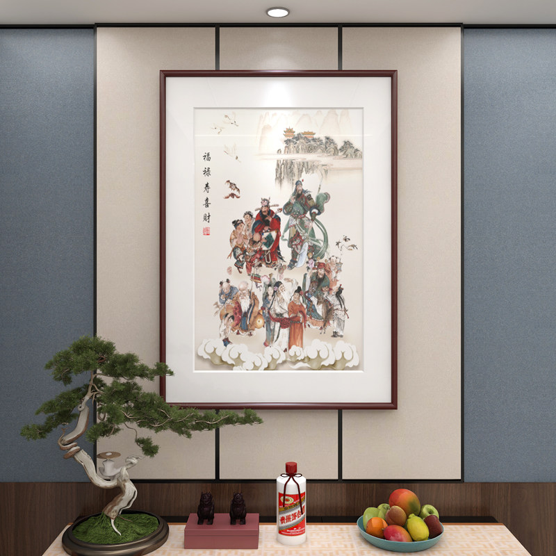 福禄寿喜财装饰画五路财神爷挂画新年好寓意喜庆吉祥挂件玄关壁画