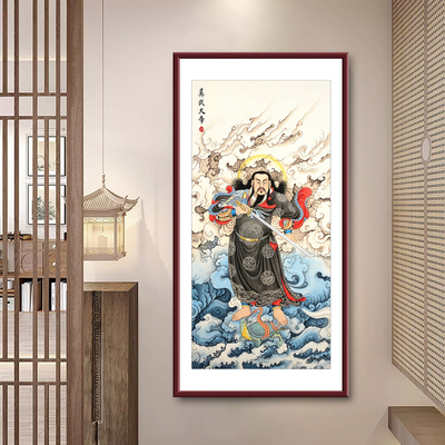 真武大帝画像装饰画新中式家用供奉挂画玄天上帝神像玄关实木壁画
