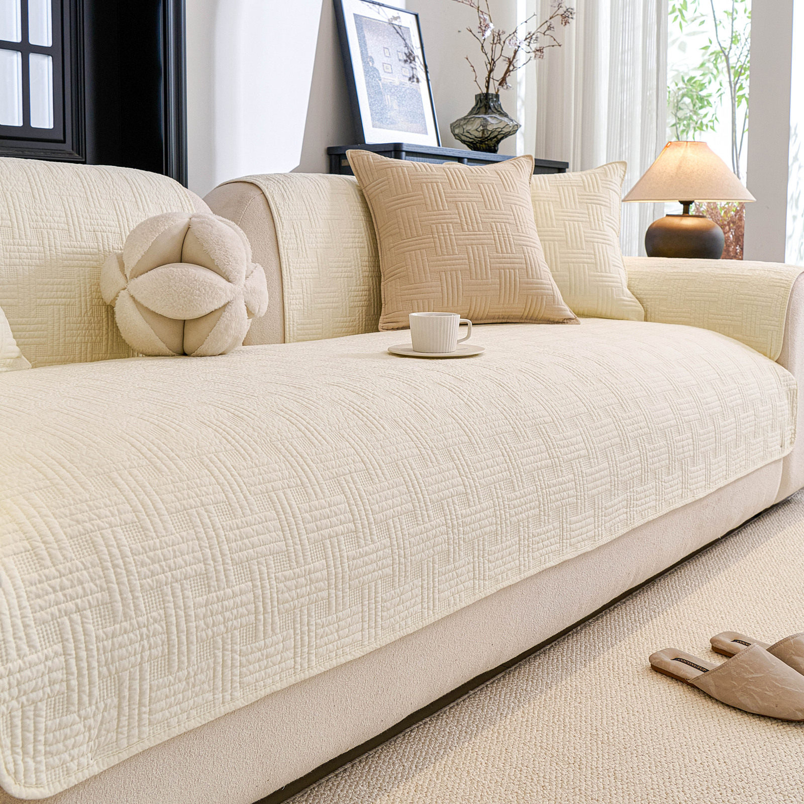 极简风沙发垫纯棉四季通用布艺防滑沙发套罩巾高级感沙发坐垫盖巾