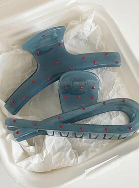 雾蓝色红色波点抓夹法式高级感小众设计甜美盘发鲨鱼夹子新款发饰