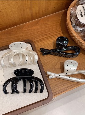 法式波点大号抓夹发夹女后脑勺2024新款高级感气质鲨鱼夹子头发饰