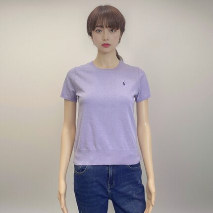 26早春新款棉质女士圆领小马刺绣短袖针织衫