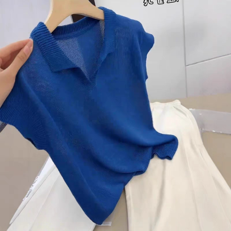 克莱因蓝Polo衫正肩短袖t恤女夏图片