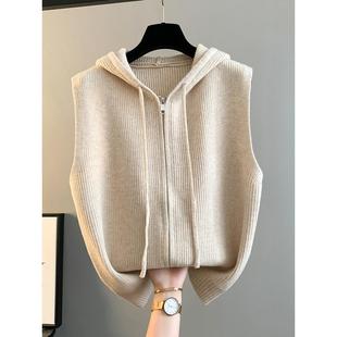 针织开衫 300斤女装 秋季 新款 百搭马甲女 特大码 连帽纯色背心无袖
