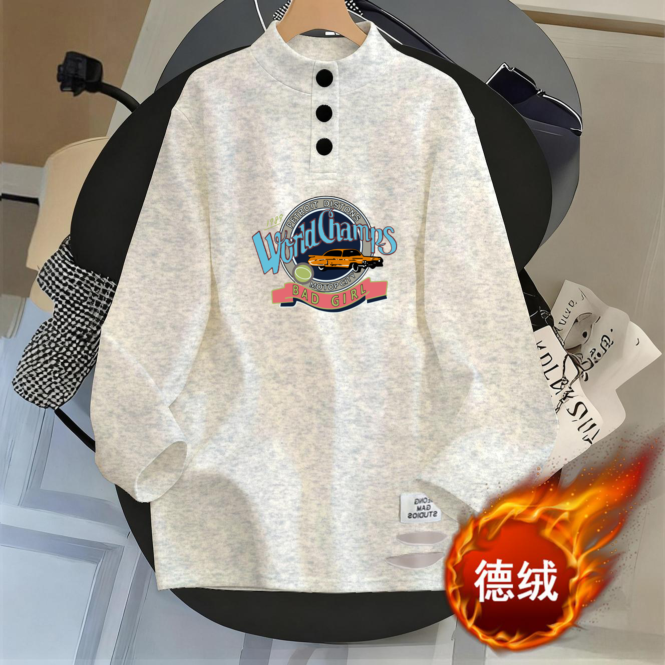 2025秋冬季半高领纽扣长袖打底衫T恤中长款宽松显瘦上衣保暖女装