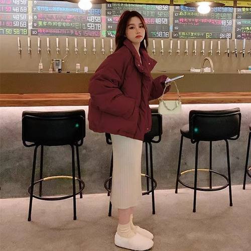 红色中长款加厚保暖面包服女款