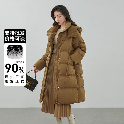 极寒大码羽绒服女2025冬季新款连帽过膝长款加厚收腰百搭外套平湖