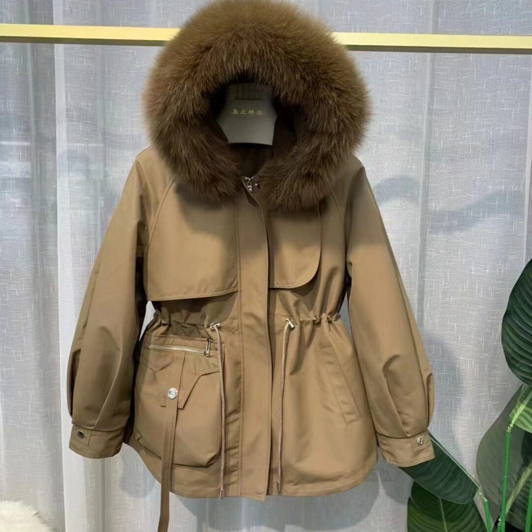 万人迷派克服女2024冬新款獭兔毛皮草内胆外套可拆卸狐狸毛领