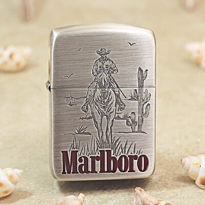 之宝正品Zippo打火机万宝路大镖客 万宝路经典系列雕刻镀银填漆