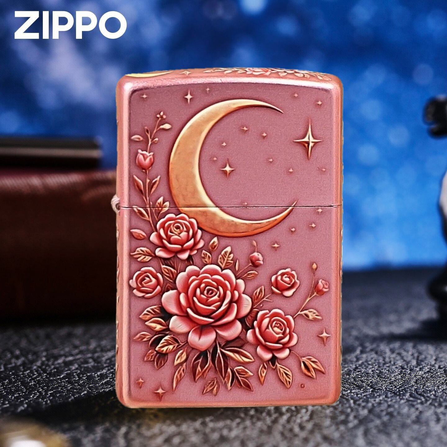 zippo之宝打火机月亮玫瑰 五面雕刻玫瑰 个性七夕情人节礼物男士