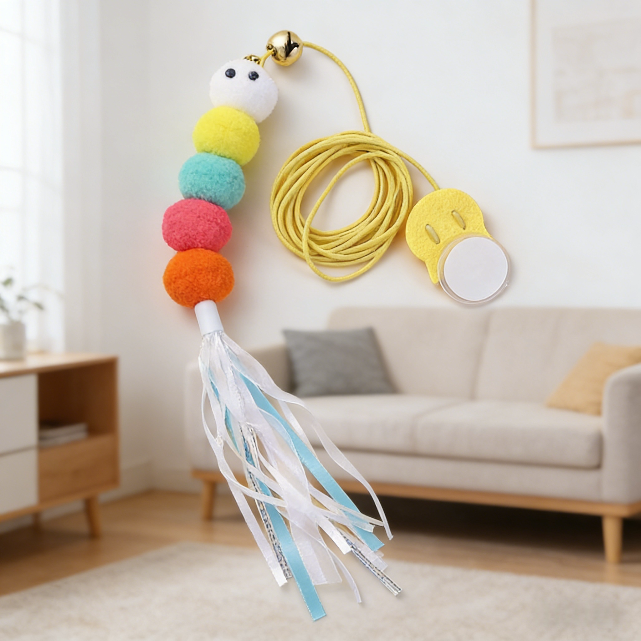 荡秋千弹力挂门仿真毛绒逗猫绳自嗨猫咪玩具毛毛虫弹性猫玩具耐咬