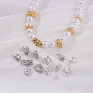 18K包金保色镶锆三通吊坠环隔珠桶珠带吊圈车轮扣手工diy饰品配件