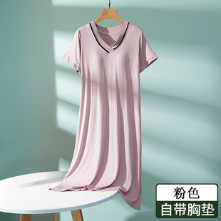宽松短袖睡裙女学生夏季薄款带胸垫连衣裙V领2026孕妇睡衣家居服