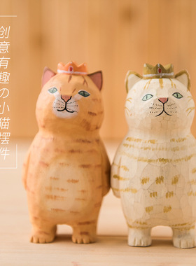 Museum Art文创店/纯手工小猫可爱猫咪系列创意装饰家居木雕摆件