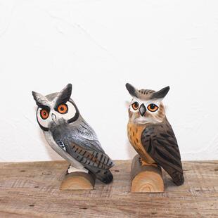 Museum Art文创店/猫头鹰动物可爱木雕摆件 纯手工艺品家居摆饰