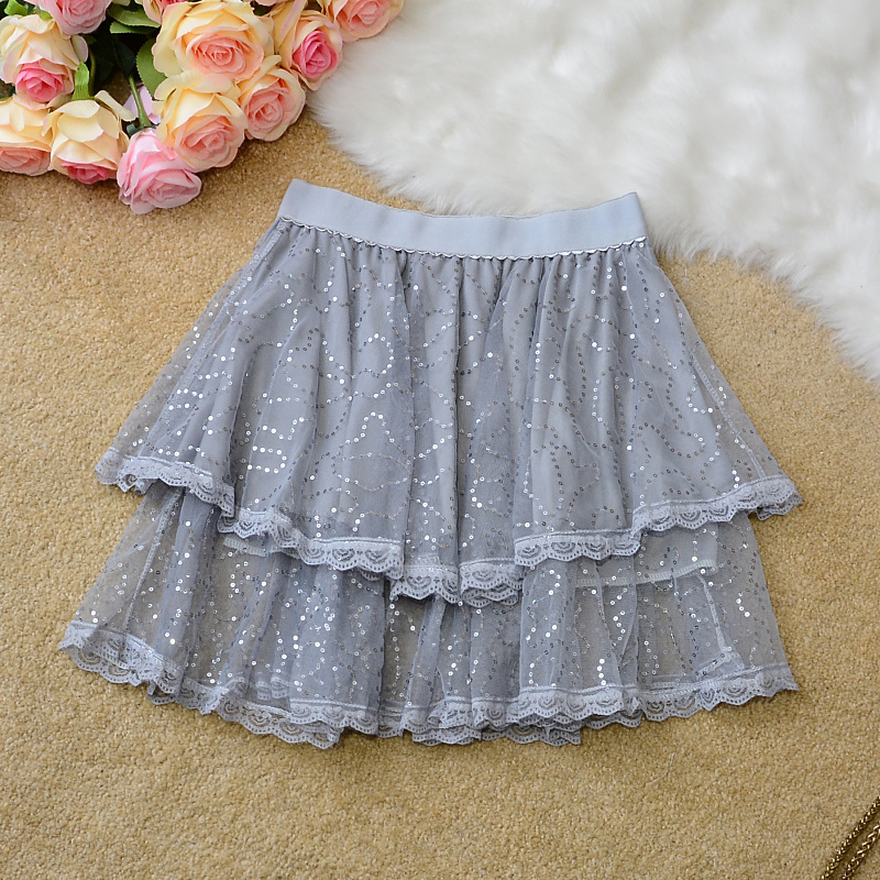 显瘦A字珠片网纱韩版高腰半身裙