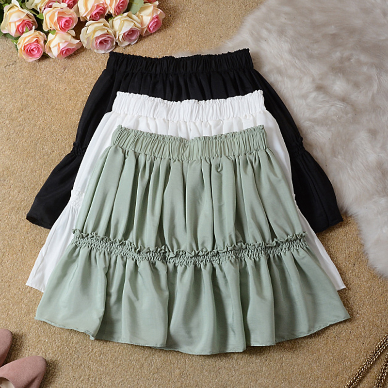 韩版纯色蛋糕拼接雪纺高腰蓬蓬裙