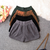 女2023秋冬新款 高腰宽松大码 a字阔腿裤 灯芯绒短裤 外穿条绒靴裤 潮