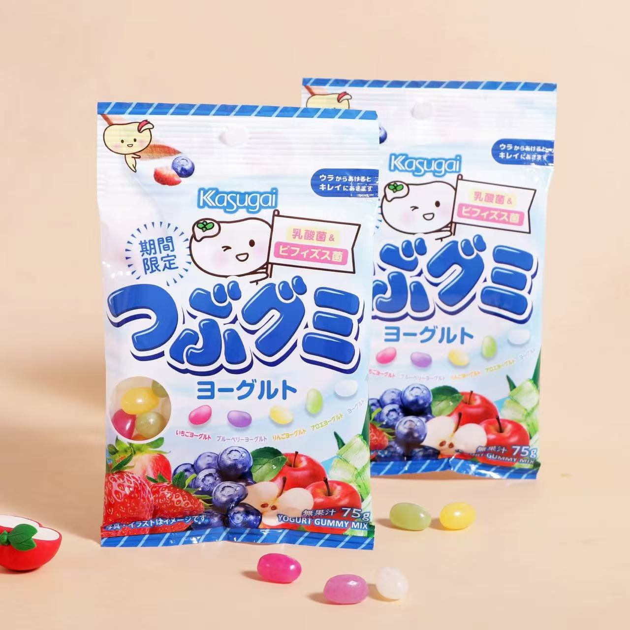 日本进口Kasugai春日井乳酸菌味软糖儿童休闲食品伴手礼彩色糖果