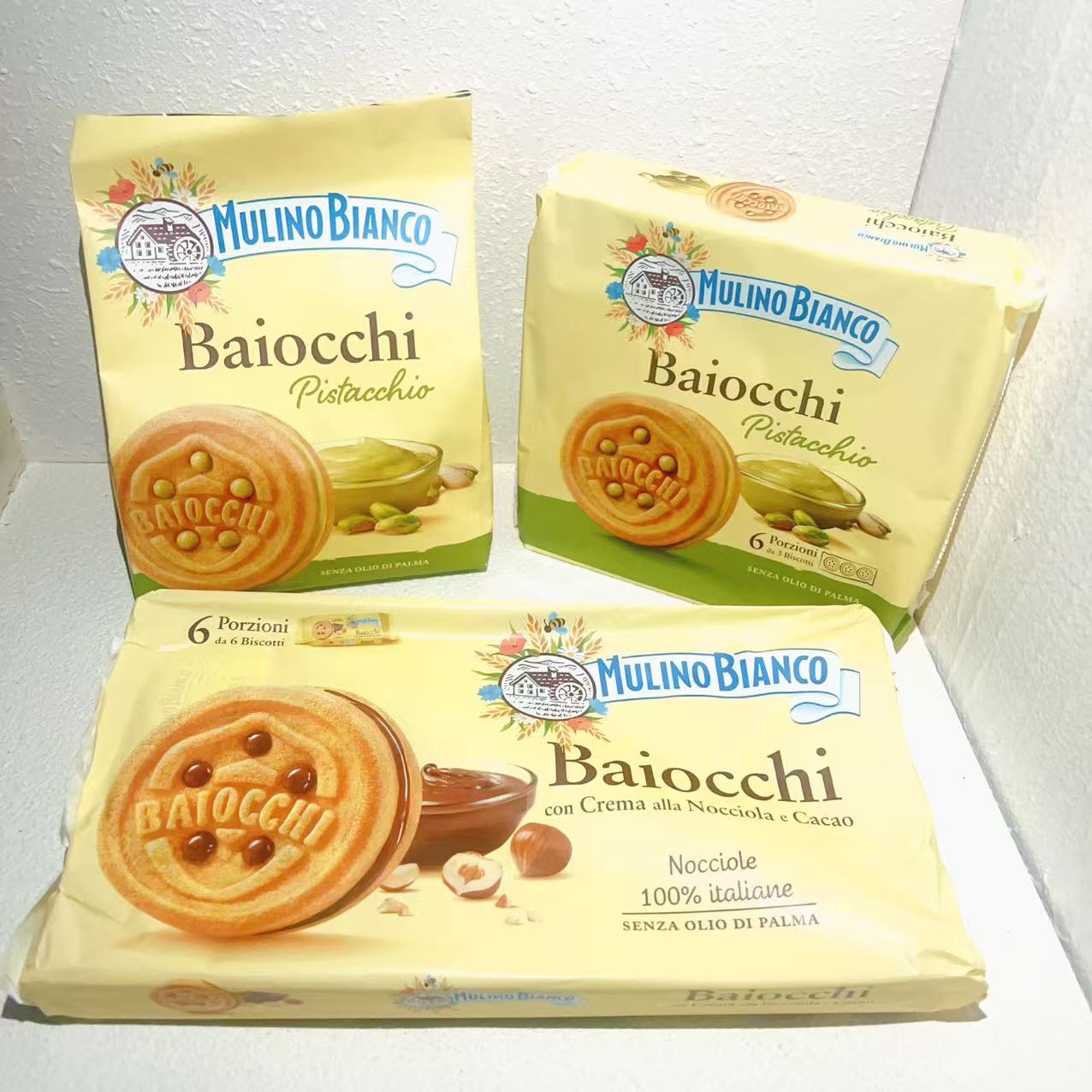 意大利进口baiocchi开心果味夹心饼干mulinobianco伴手礼零食品