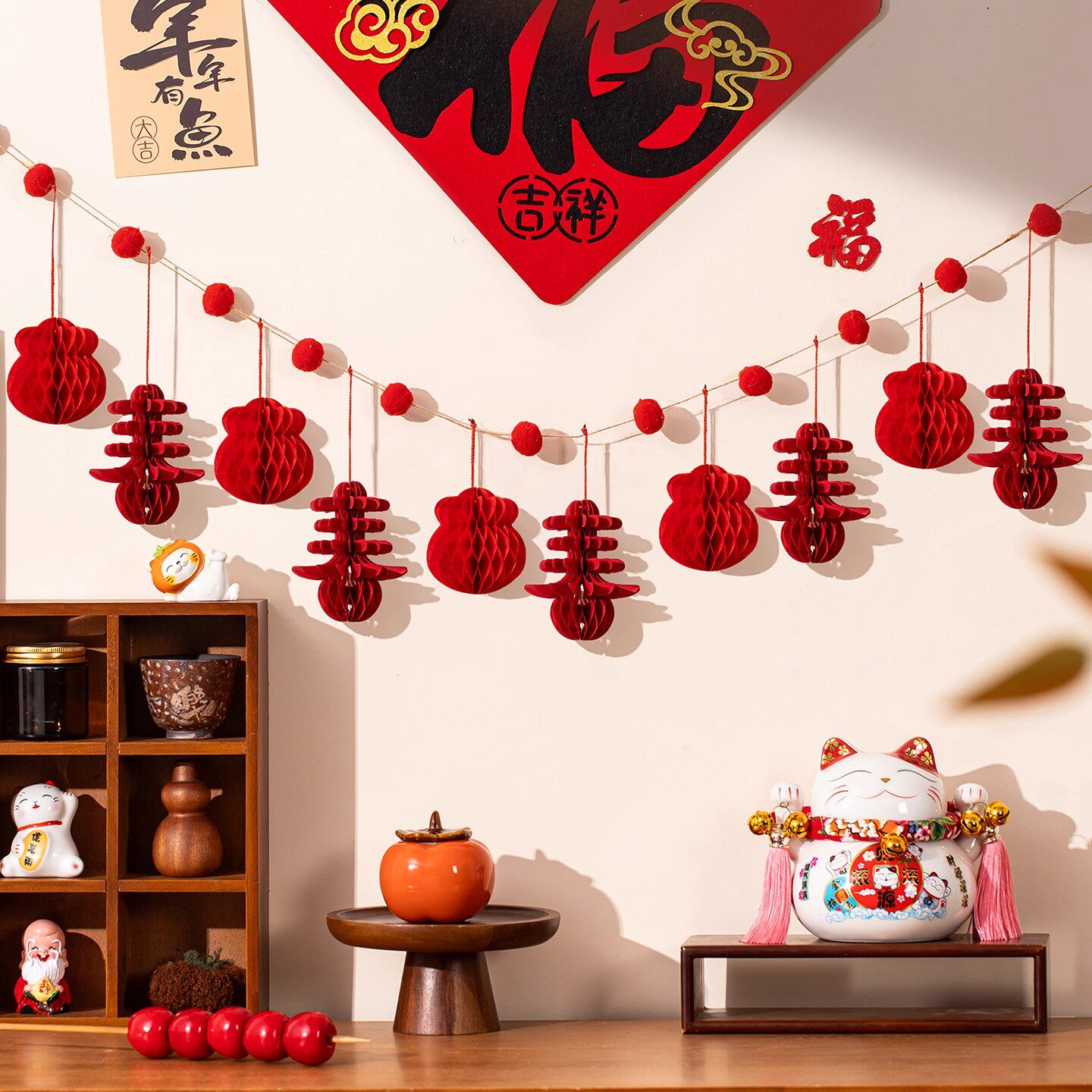 2026新年装饰品喜庆灯笼串蜂窝球串春字灯笼墙面布置春节玄关挂件,节庆用品/礼品,节日装扮用品,淘宝优惠券,粉丝福利购,淘宝优惠卷