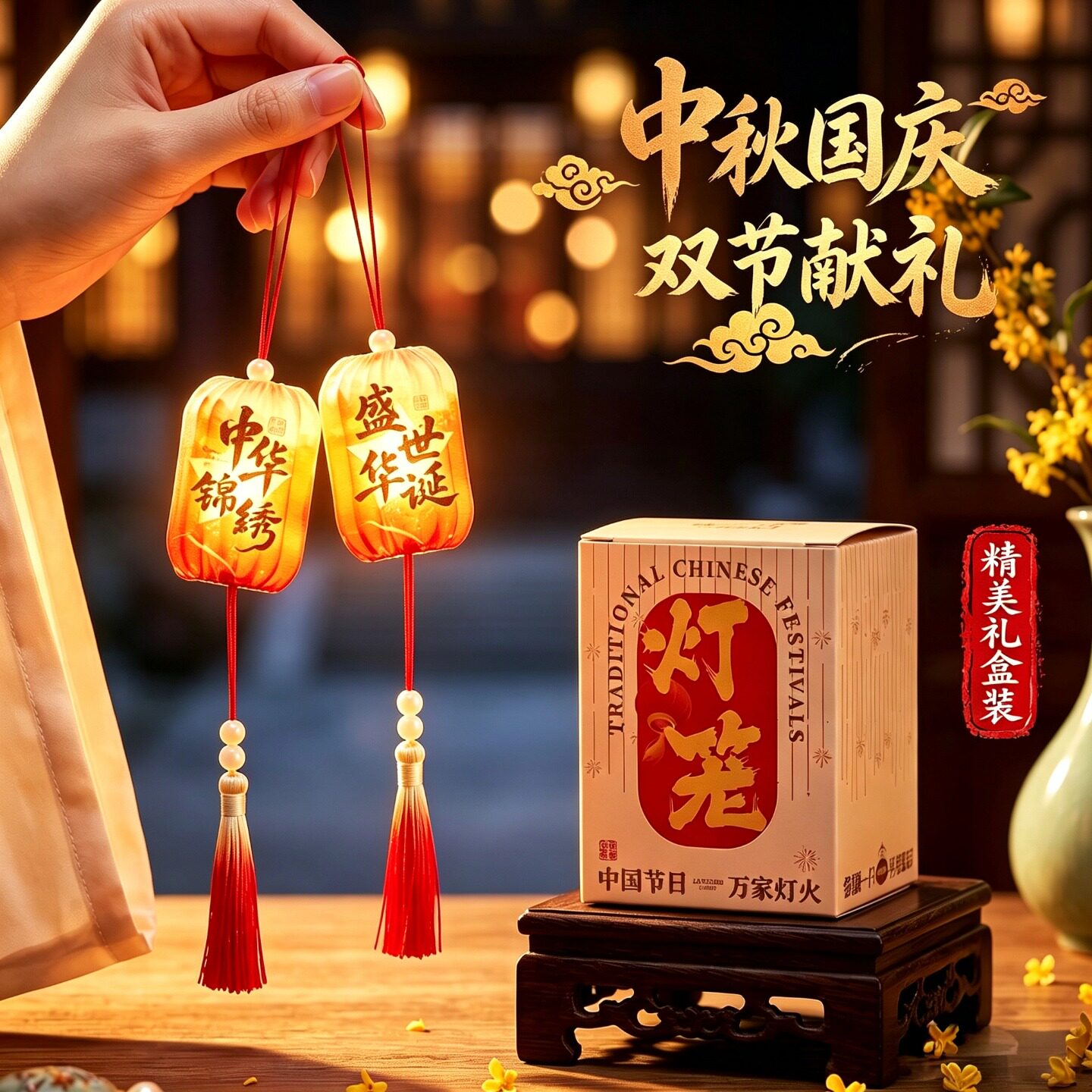 中秋节儿童小兔子灯笼国庆古风花图片